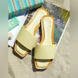 NEW with tags (NWT) Lulu’s Brenner Green Tea Flat Square-Toe Slide Sandals